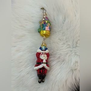 Radko Santa Claus Dangling from Bag of Gifts Glass Ornament 9" X-mas Tree ~ RARE